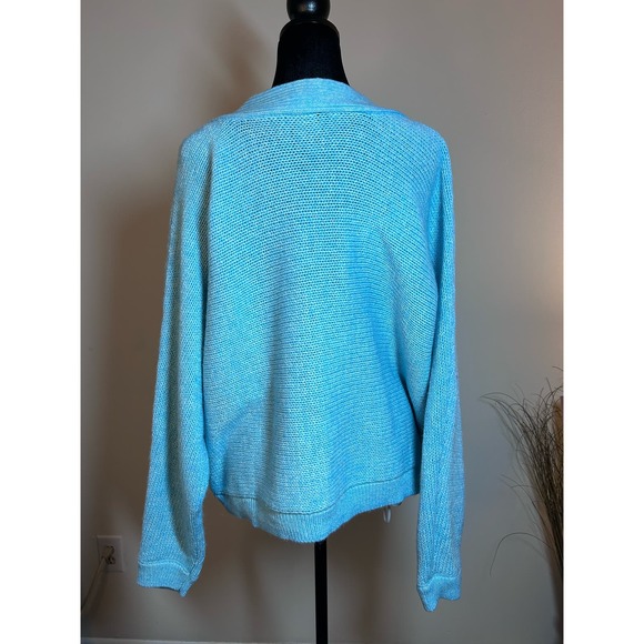 Cabi Frosty Pullover Aqua Sweater V-Neck Cable Knit Dolman Sleeve 4282 Size L - Picture 2 of 6